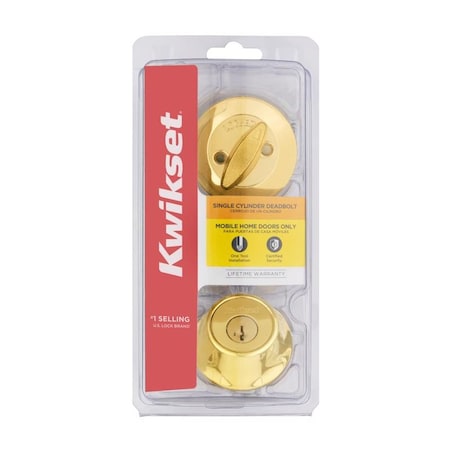 Kwikset Kwikset SmartKey Security Polished Brass Metal Single Cylinder Deadbolt 96600-768